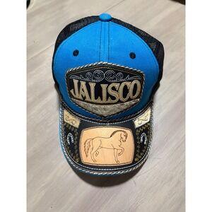 Jalisco Mexico Horse Trucker Hat Blue Black Mesh Snapback Western Vaquero Cap